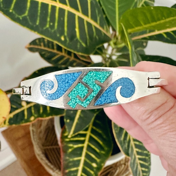 Mexican Silver Inlay Bracelet - Picture 2 of 5
